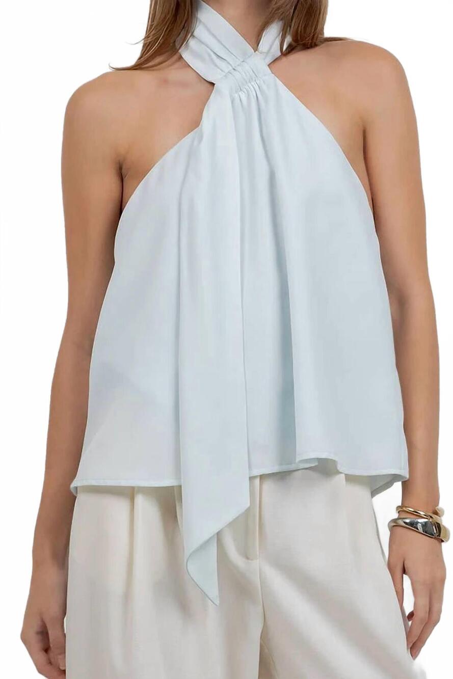 NEW WHITEROOM+CACTUS the isla halter scarf top in blue